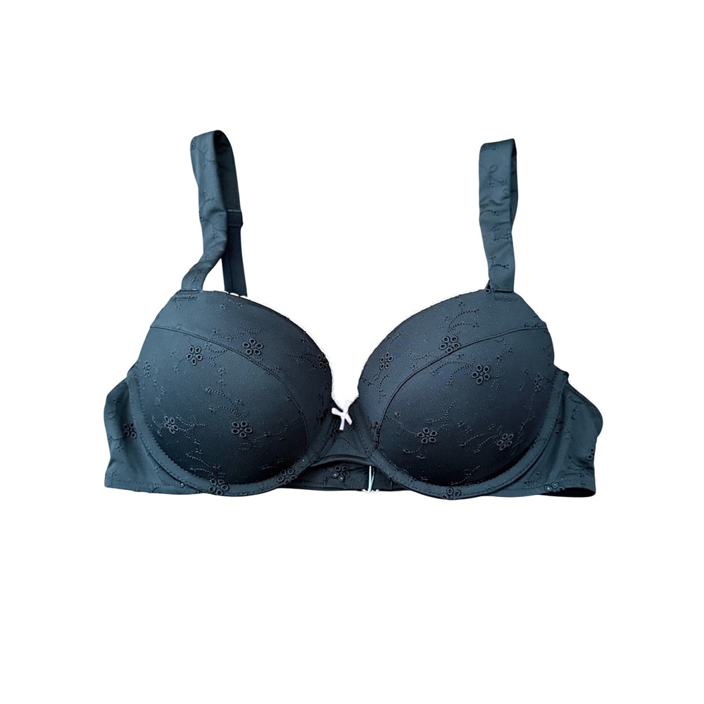 Victorias Secret PINK Frankies Bikinis Black Eyelet Underwire Bikini Top M NEW